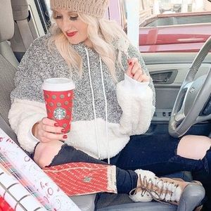 White & grey teddy hoodie